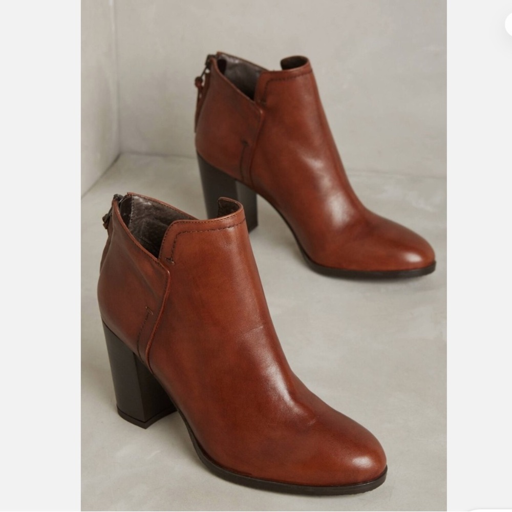 Anthropologie Paola ferry brown leather booties heeled boots size 41 10 10.5